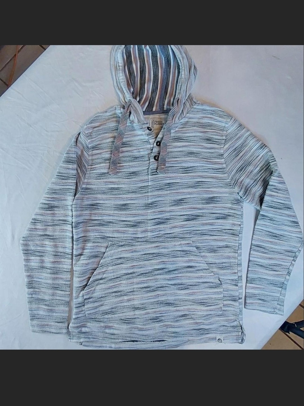 Free Planet Space-Dye Knit Henley Pullover Hoodie SZ L Like New